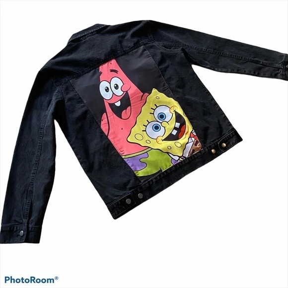 Nickelodeon Spongebob SquarePants Jean Jacket Unisex Black NWT - Picture 8 of 10